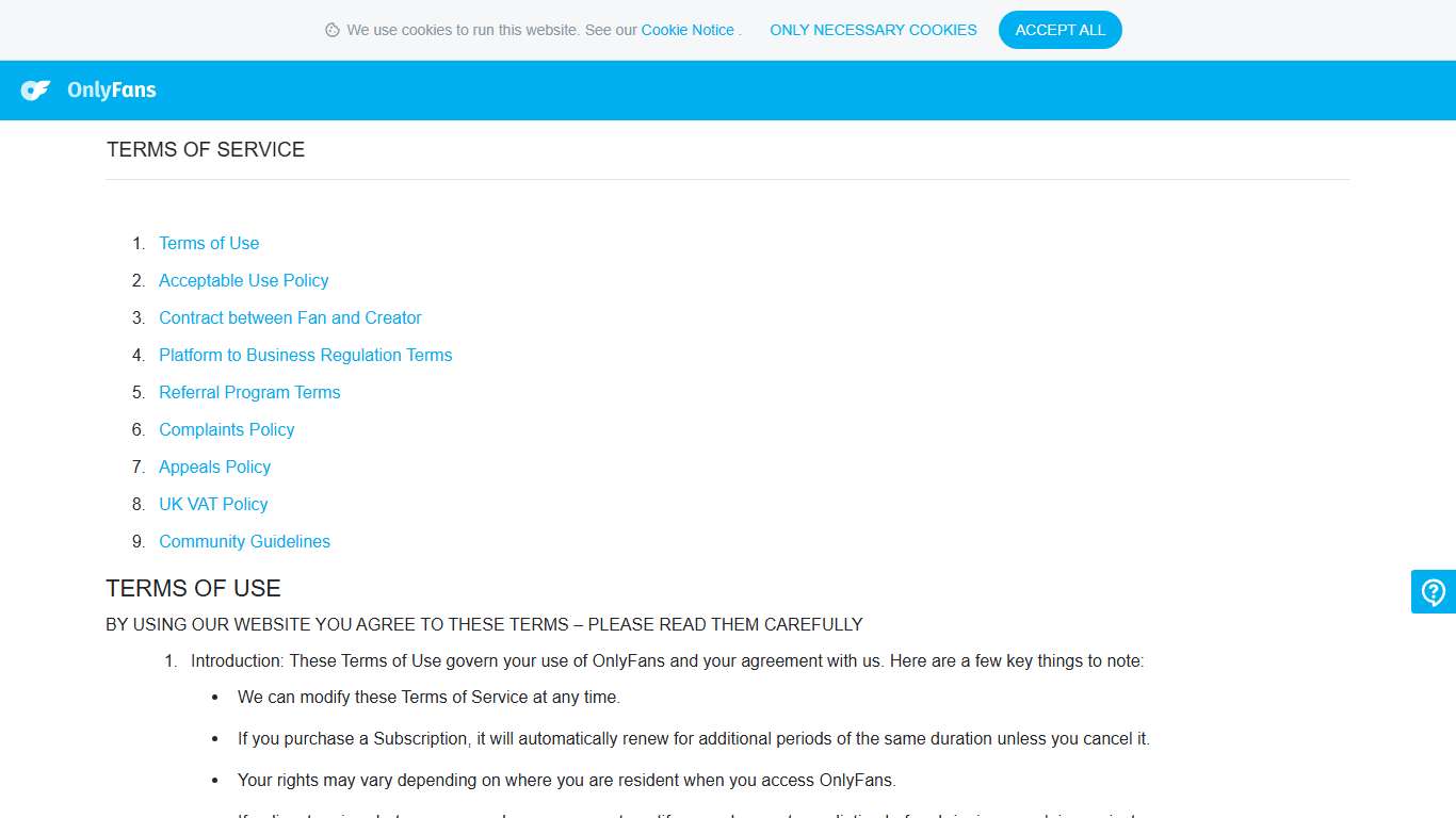 Terms of Service — OnlyFans